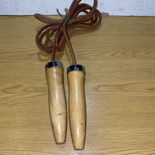 Vintage Jumprope Wood Handled Leather Jump Rope Vtg Workout