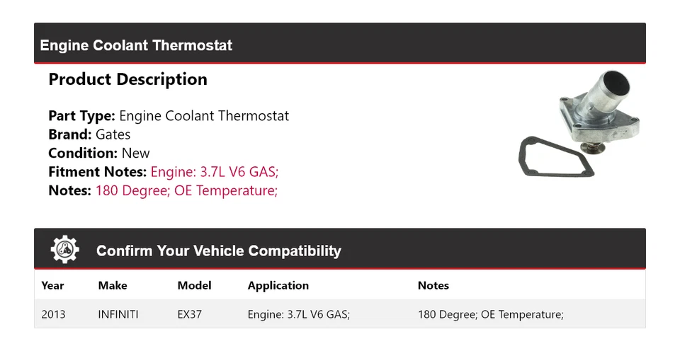 For 2013 INFINITI EX37 3.7L V6 GAS Engine Coolant Thermostat Gates - Image 2 of 4