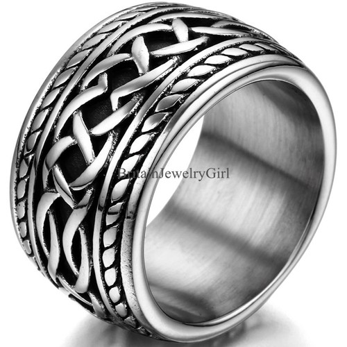 Punk Men's Stainless Steel Celtic Knot Wide Band Ring Wedding Size 7