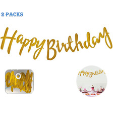 2 Sets Happy Birthday Banner Gold Sparkly Glitter 2.5ft 7" Hight