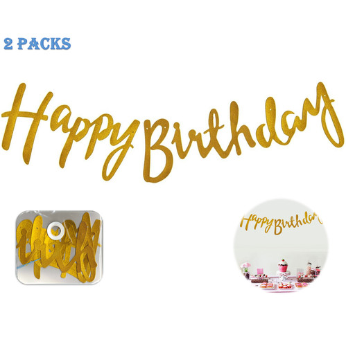 2 Sets Happy Birthday Banner Gold Sparkly Glitter 2.5ft 7" Hight 