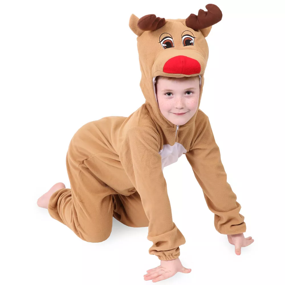 CHILDS REINDEER COSTUME RUDOLPH JUMPSUIT ANIMAL CHRISTMAS FANCY DRESS GIRLS BOYS