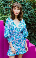 Rhode Resort Anya Smocked Floral Printed Mini Dress Cotton Tiered S New 202889