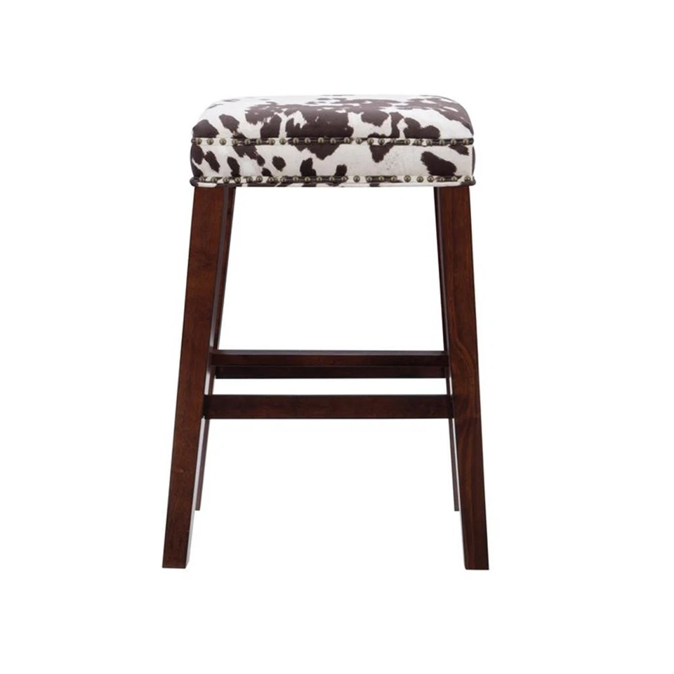 Linon Walt 30.5" Wooden Frame Cow Print Bar Stool in Brown - Image 4 of 4