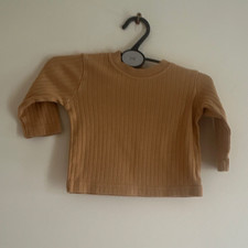 Nutmeg Unisex Baby Beige Ribbed Cotton Blend Long Sleeve Crew Neck Top 0-3M