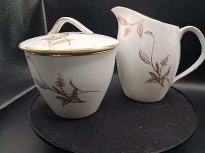 Noritake China #5693 Creamer & Sugar Set Gold Flowers & Trim Japan Vintage 1960s
