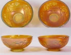 2 Vintage Fenton Marigold Carnival Glass Bowl Cat Playful Kittens 3.25" As Is