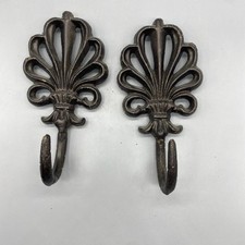 x2 Ornate Cast Iron Wall Mount Coat/Hat Hooks 7  x4  Heavy Duty C 