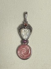 Sajen Moon Face Goddess Pendant Sterling Silver Mother Of Pearl & Rhodochrosite