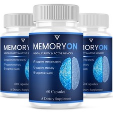  3 Pack MemoryOn Brain Supplements, Memory On Premium Nootropic 180 Capsules 