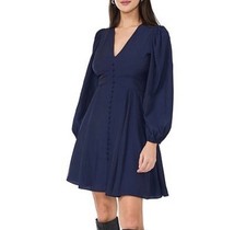 1.STATE Navy Blue Midi Dress Womens Size 4 Button Casual Party Chic NWOT $119