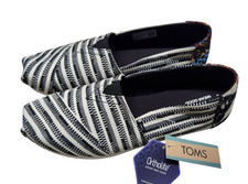 Toms Womens 9 Alpargata Slip-On Shoes Black White Multi Global Woven