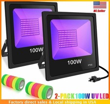 2X 100W UV LED Black Light Outdoor Party Stage DJ Club Floodlight IP66 Free Tape