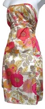 size 16 floral print strapless silk dress WAREHOUSE