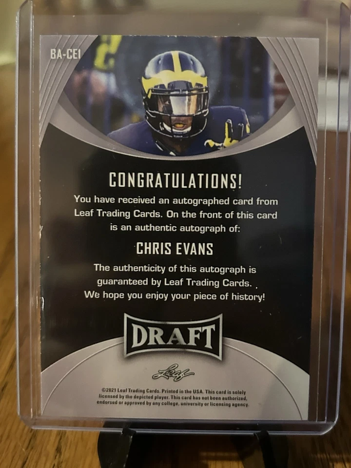 Chris Evans 2021 Leaf Draft Autograph #BA-CE1 Rookie Card RC Auto Michigan Blue - Image 2 of 2
