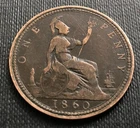 RARE KEY DATE HIGH GRADE 1860 BEADED BORDER VICTORIAN ONE PENNY #GTC 10