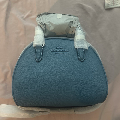 Coach Blue Pebbled Zip Top Handle Small Satchel w/ Detachable Crossbody Strap
