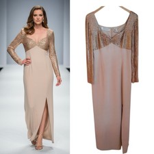 Vintage Niteline Della Roufogali Silk Gown Sz 12 Gold Sequin Beaded Maxi Dress