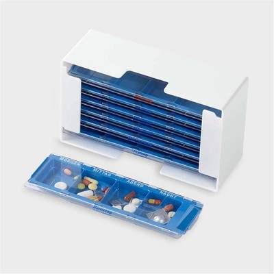 melipul Medikamenten-Dosierer XL-4 f.1 Woche mit 7 blauen MW-Dispenser 4 Fächer