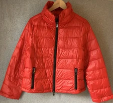 My Anorak Womens  Puffer Jacket Sz M Cherry Red Cropped Down Fill Lightweight