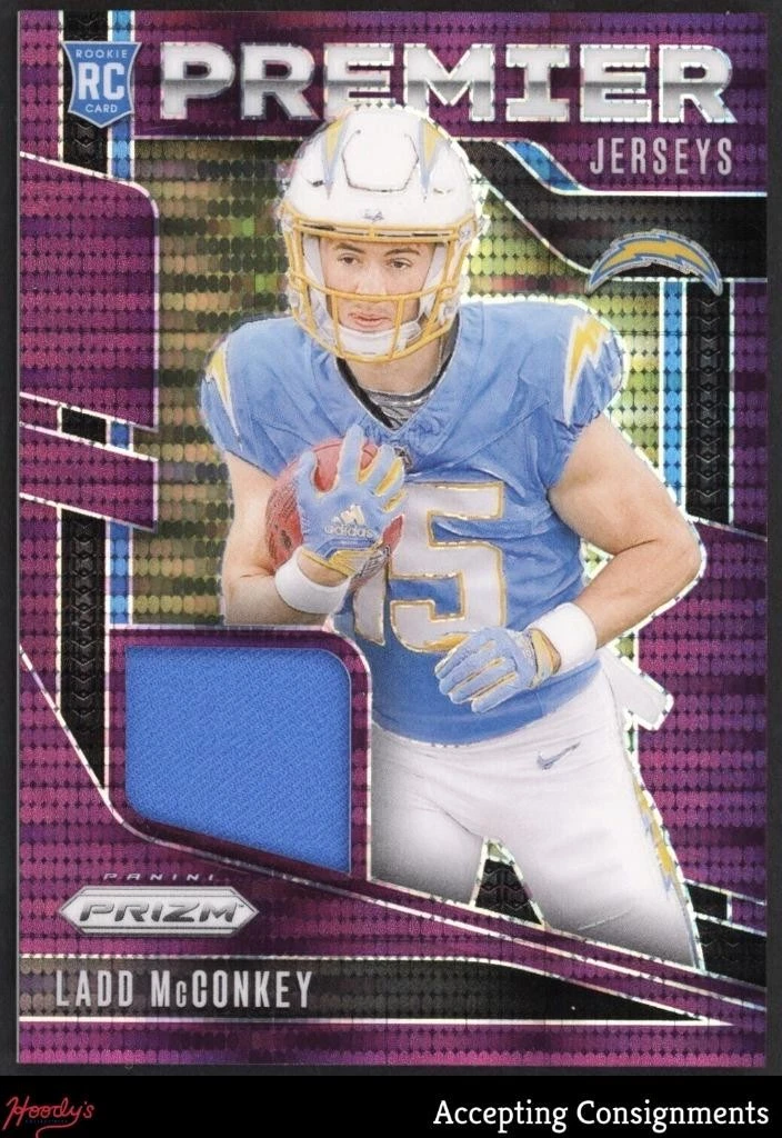 2024 Panini Prizm Premier Purple Pulsar Ladd McConkey RC Rookie JERSEY RELIC