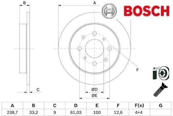 2X Bremsscheibe Bosch 0986479F34 2 Bremsscheiben Hinterachse Hinten FüR Honda-image