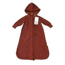 Goumi Baby Knit Sleep Gown Small Rust Brown Hooded Zip Front NWT