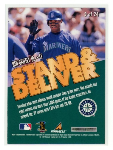 KEN GRIFFEY JR 1997 Score Stand & Deliver Gold and Silver Letters #5 - Picture 2 of 2