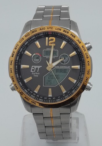 ETT Herrenuhr,Funkuhr,Solaruhr,Chronograph,Datumsanzeige,Leuchtzeiger,Uhr läuft