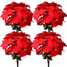 8 Pack Bulk Christmas Artificial Poinsettia Flowers Stem Bouquets Outdoors wi...