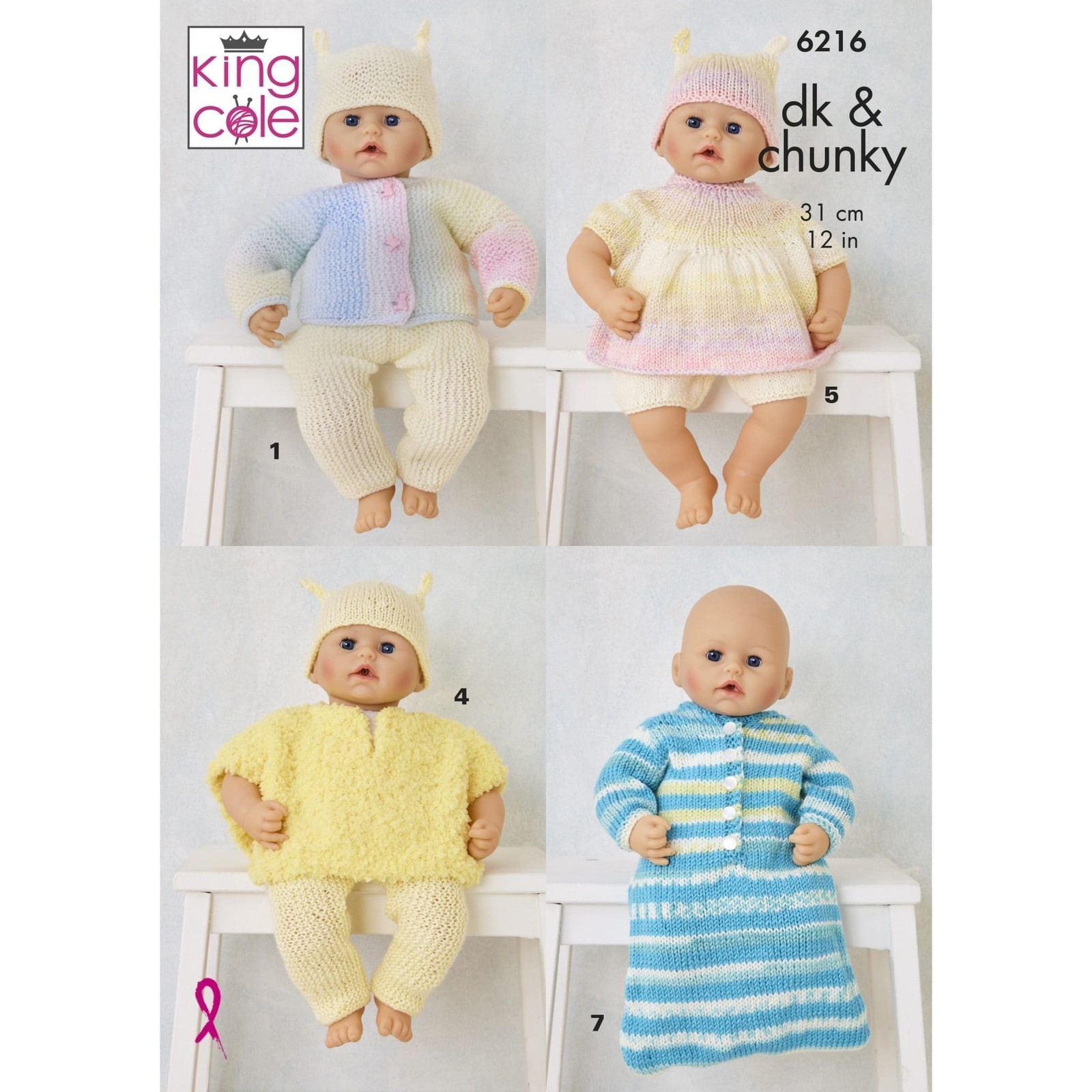 King Cole Baby Premature Double Knitting Pattern Chunky Dolls Clothes 6216 - Image 2
