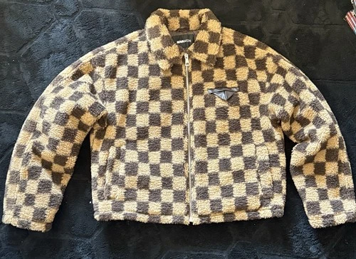 NOVAMEN Men’s Sherpa Fleece Jacket Brown Plaid Size L - product listing photo