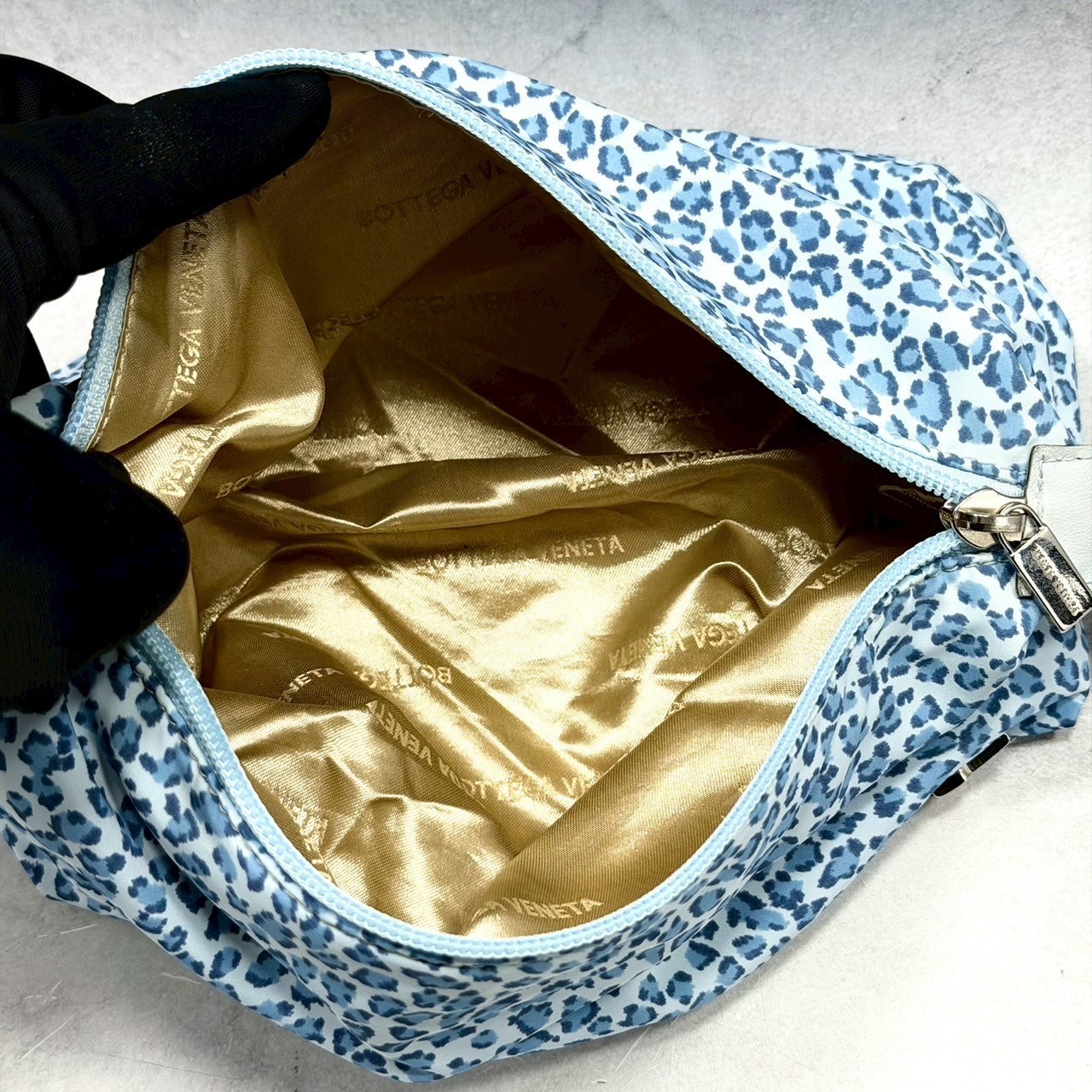 BOTTEGA VENETA Authentic Leopard Print Nylon Vanity Handbag Rare Color Y2K thumbnail 10