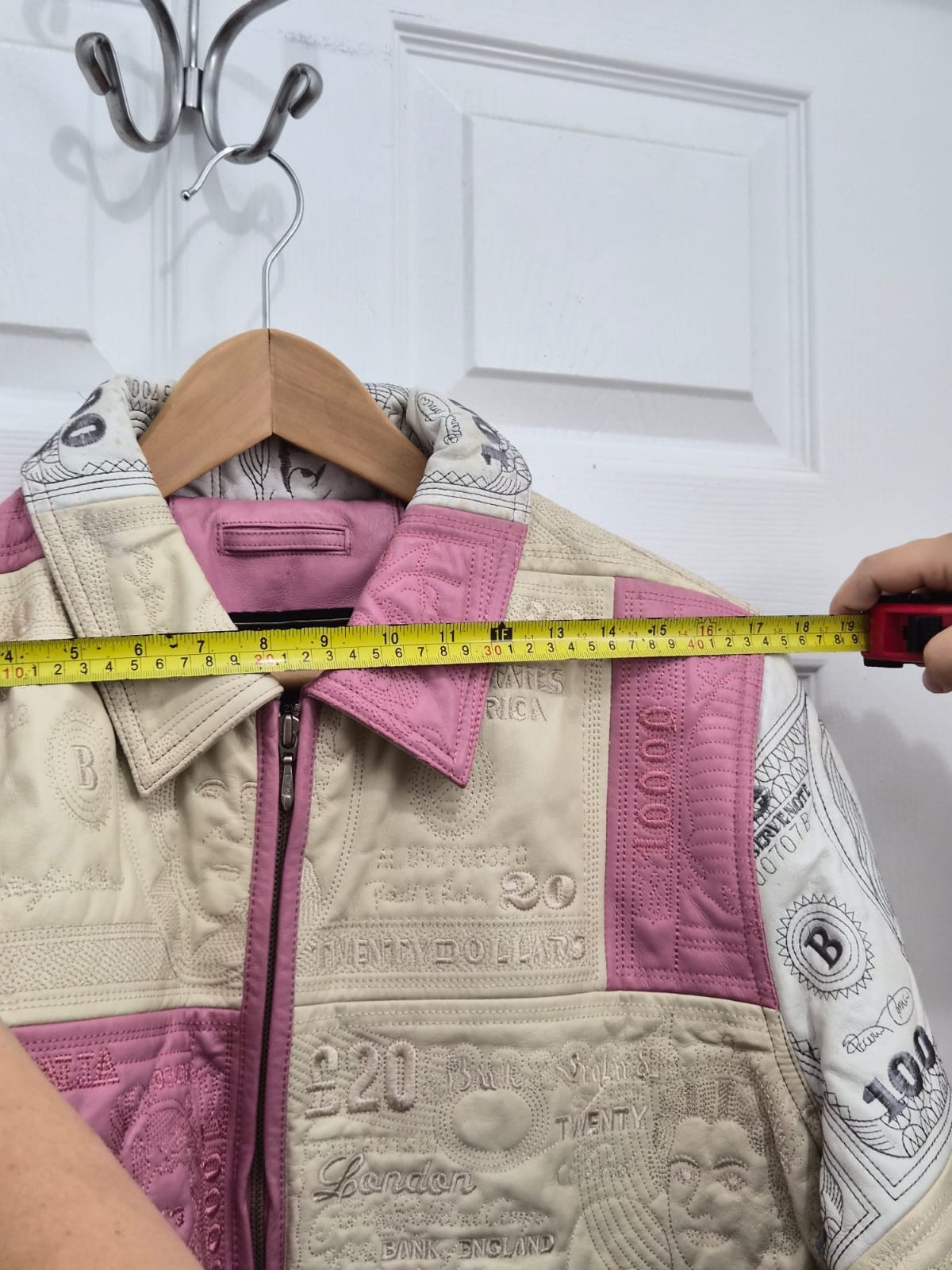 vintage Patchwork leather bomber jacket With Embr… - image 3