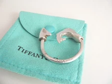 Tiffany & Co Silver Fishing Fish Hook Key Ring Key Chain Keychain Gift Pouch