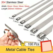 Stainless Steel Metal Cable Ties 10/12/16/19mm Zip Tie Wraps Exhaust 200-1000mm