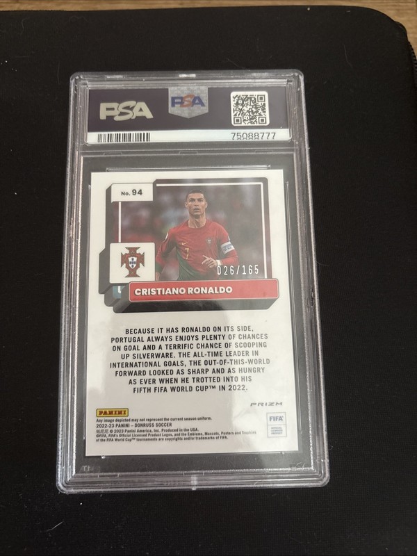 Cristiano Ronaldo 2022 Panini Optic FIFA Red Prizm /165 SSP PSA 10 Portugal