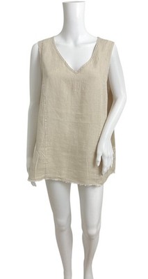 XCVI Beige Linen Sleeveless Tunic Top XL V-Neck Raw Hem Relaxed Fit
