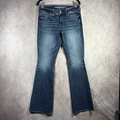 American Eagle Jeans Women Size 8 Long Blue Kick Boot Denim Boho Classic Stretch