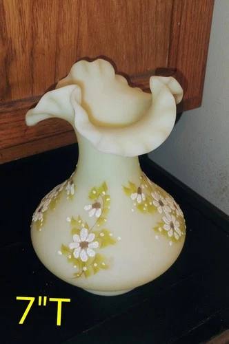 Vintage Fenton Ruffled Uranium Glass Vase Signed Charlotte Smith