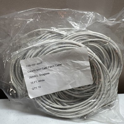 Lot Of 100-15FT Clear Fit Cat6 Patch Cable 28AWG, Snag less CS6-15F-Wht
