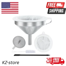 Stainless Steel Kitchen Funnel with Strainer, Mesh Filters and Scraper