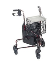 3 Wheel Rollator Walker with Basket Tray and Pouch Color: Flame Red