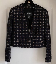Chanel 19A Black Bown Silver Wool Alpaca Tweed Jacket Size 34 XS