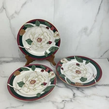 Tienshan Magnolia Flower Salad Plates 8" Red White Set of 3