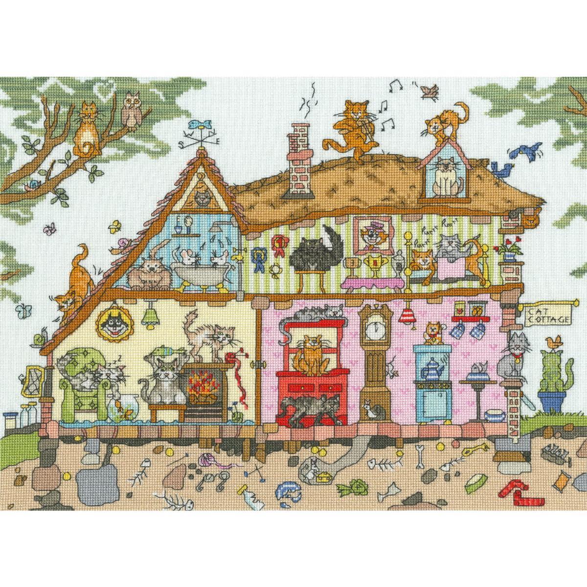 Bothy Threads Kreuzstich Set „Top Cat“ – Inkl. Stoff, Garn, Nadel & Zählmuster, Fertige Größe 14x27 Cm