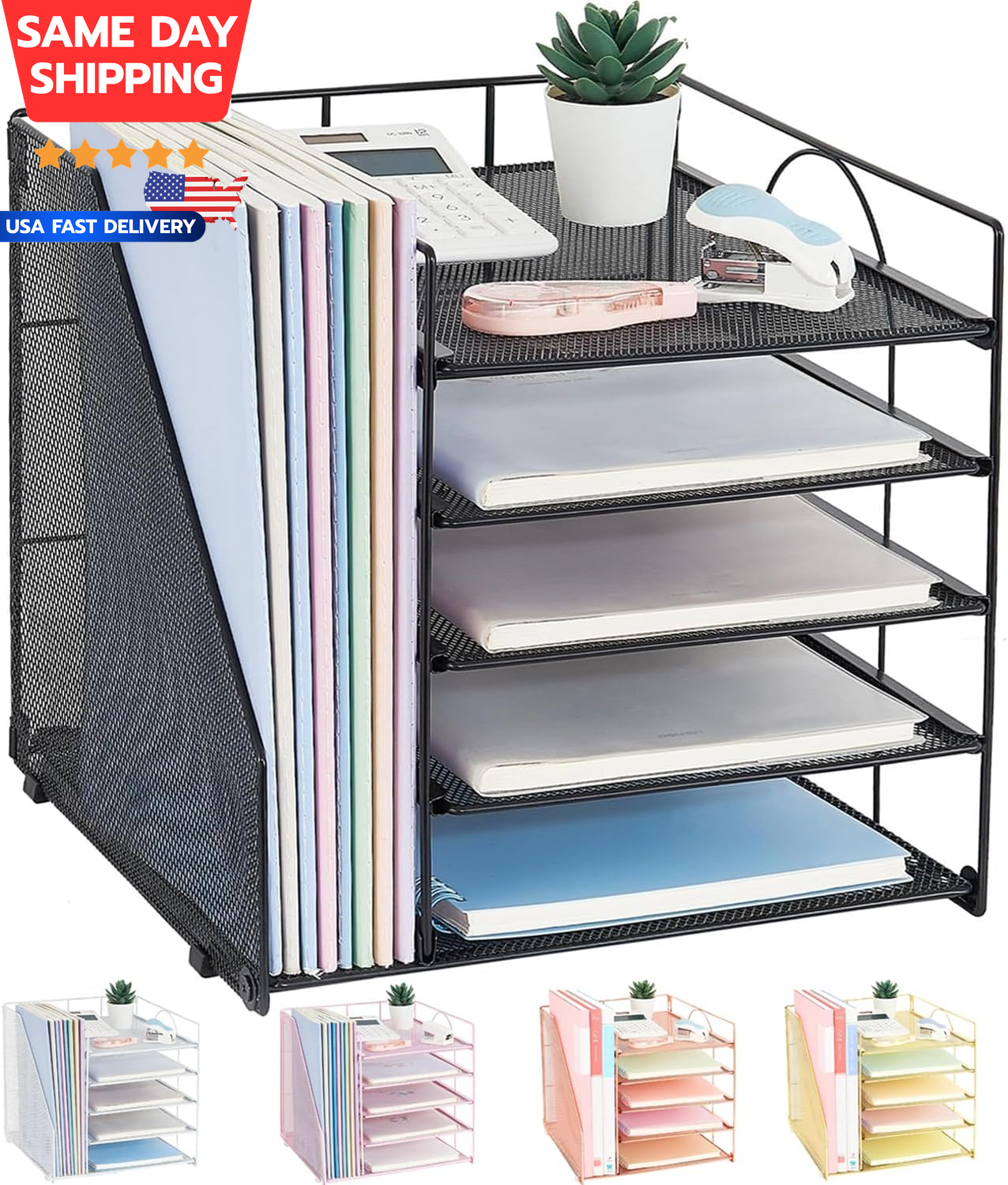 5-Tier Desk Organizer with File Holder for Papers and Letters