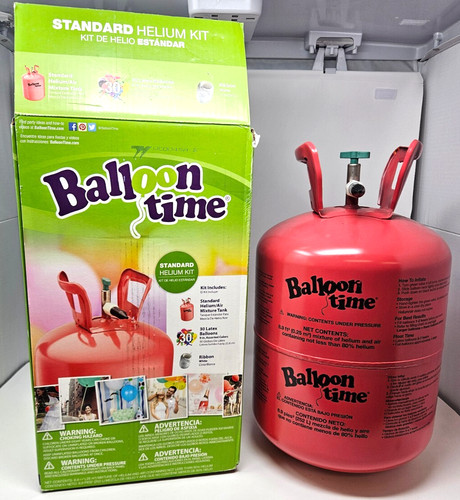 Helium Tank EMPTY Balloon Time 8.9 cu ft. Fills 30 9” balloons w/ Box EUC!