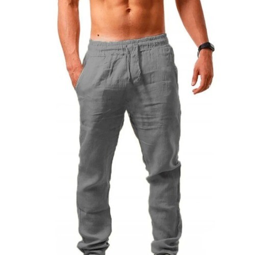 Pantalone lungo uomo cotone lino estivo lino uomo casual elastico in vita - Foto 22 di 24