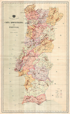 Map of Portugal Carta administrativa Wall Art Poster Print Artwork